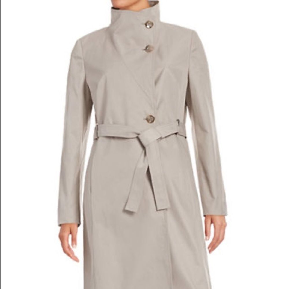 Ivanka Trump Belted Stand Collar Trench Coat-BEIGE-Medium
